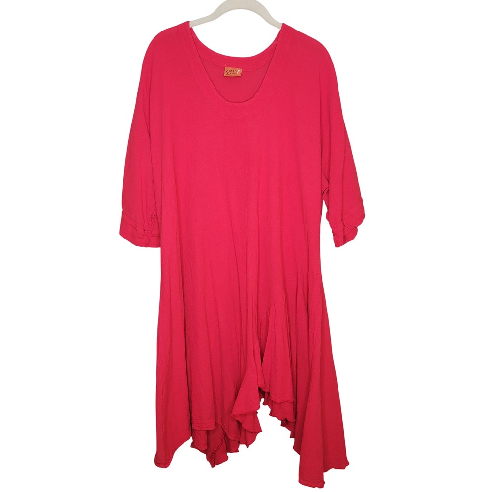 Oh My Gauze Red Cotton Gauzy Asymmetric Tunic Top Women's Size 2 L/XL Lagenlook